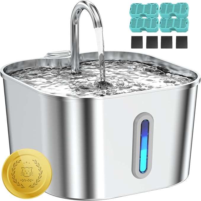 Cat Water Fountain Stainless Steel, 74oz/2.2L Automatic Cat Drinking Fountain by Lawfery