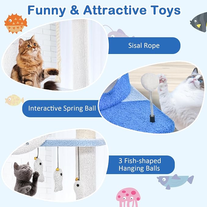Tangkula Ocean-Themed Cat Tree, 3-Level Cat Tower - Image 6