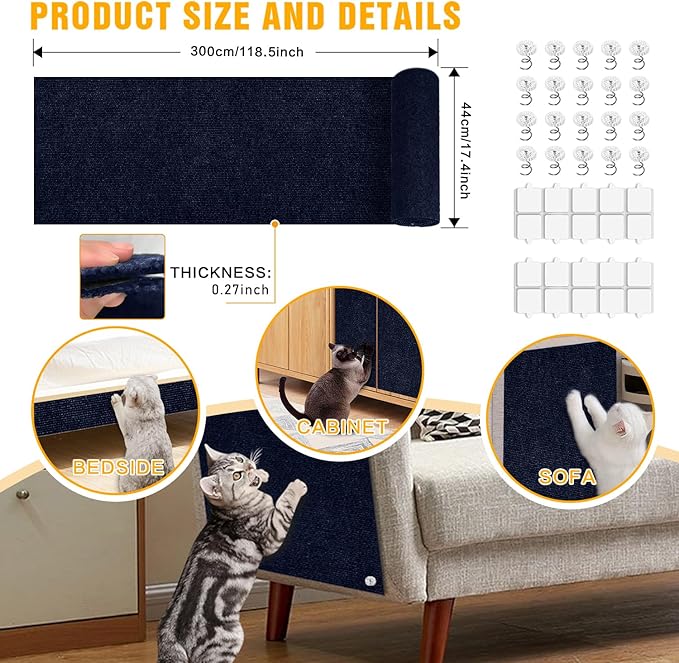 Cat Scratch Mat, 118.5"x17.4" Trimmable Self-Adhesive Cat Scratch Furniture - Image 2