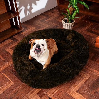 BODISEINT Faux Fur Dog Bed, Shag Round Anti-Anxiety Pet Calming Doughnut Cuddler - Image 2