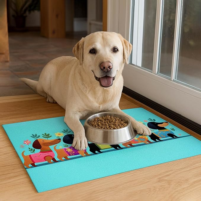 Spring Dachshund Pet Feeding Mat 24x16 Inch Cute Pet Feeding Area Mat Pet Food - Image 4