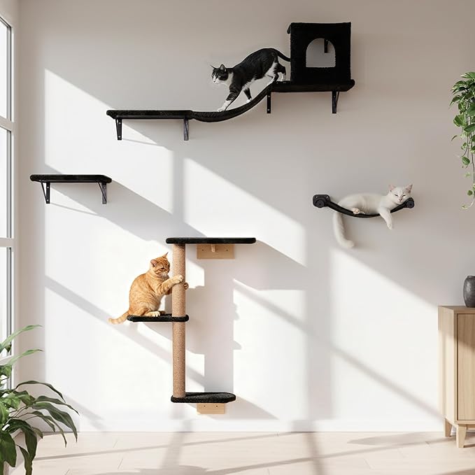 Wall Mounted Cat Furniture Set of 4 – 4 in 1 Cat Wall Shelves by PELUOMOZ