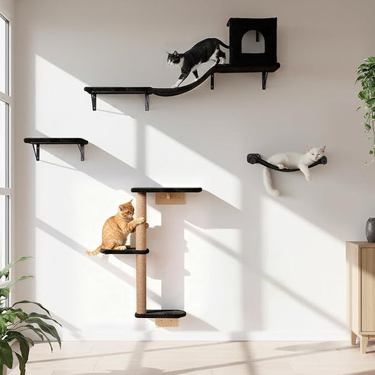 Wall Mounted Cat Furniture Set of 4 – 4 in 1 Cat Wall Shelves by PELUOMOZ