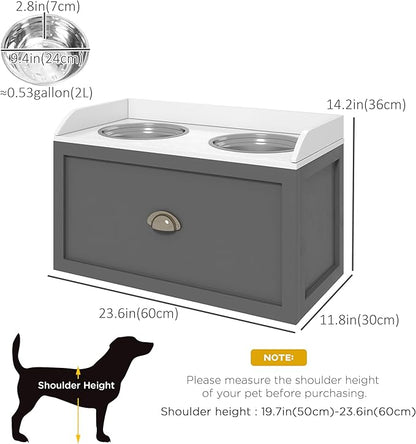 PawHut Feeding Station with Storage Drawer, Food Storage Cabinet with 2 - Image 7