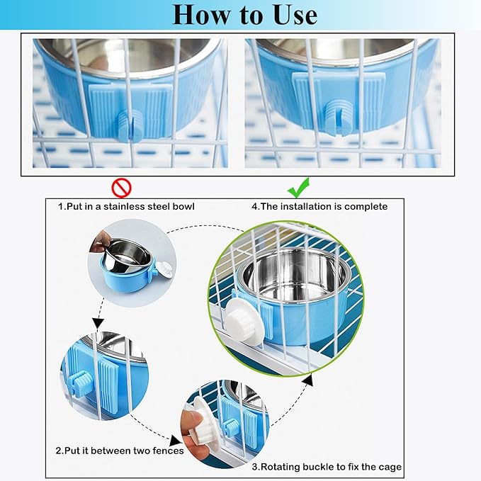 2 Pieces Crate Dog Bowl, Removable Stainless Steel Pet Kennel Hanging Food - Image 5