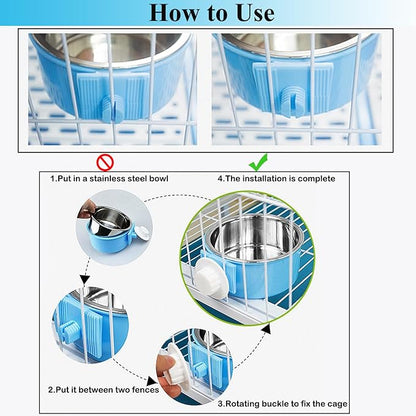 2 Pieces Crate Dog Bowl, Removable Stainless Steel Pet Kennel Hanging Food - Image 5