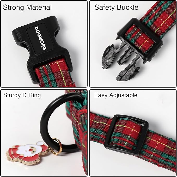 DOGWONG Christmas Plaid Dog Collar- Adjustable Red Tartan Collar, Scottish Red - Image 3
