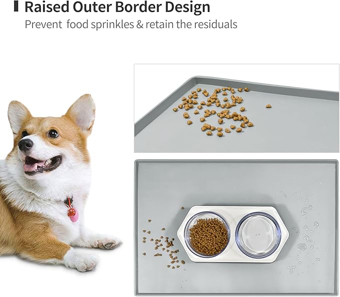 Dog Food Mat, Silicone Waterproof Food Tray, Non Slip Pet Bowl Mats Placemat - Image 3