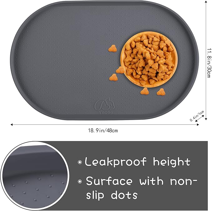 100% Waterproof 0.5" Raised Edge BPA Free Silicone Dog Food Mat, Pet Cat - Image 2