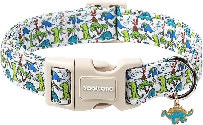 DOGWONG Dinosaur Dog Collar-Cute Green Dinosaur Dog Collar by DOGWONG