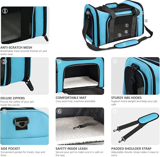 Henkelion Pet Carrier for Small Medium Cats Puppies up to 15 Lbs, Airline - Image 3