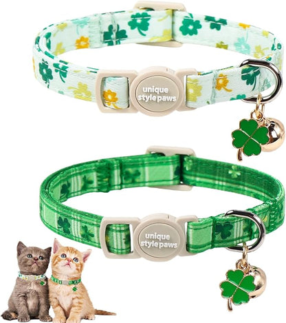Unique Style Paws Saint Patrick Cat Collar, Shamrock Cat Collars, Adjustable by Uniquestylepaws