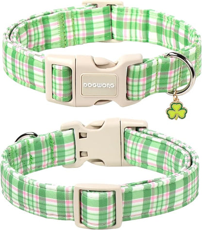 DOGWONG Pink Plaid Adjustable Pet Collar Comfortable Spring Summer Puppy Collar - Image 2