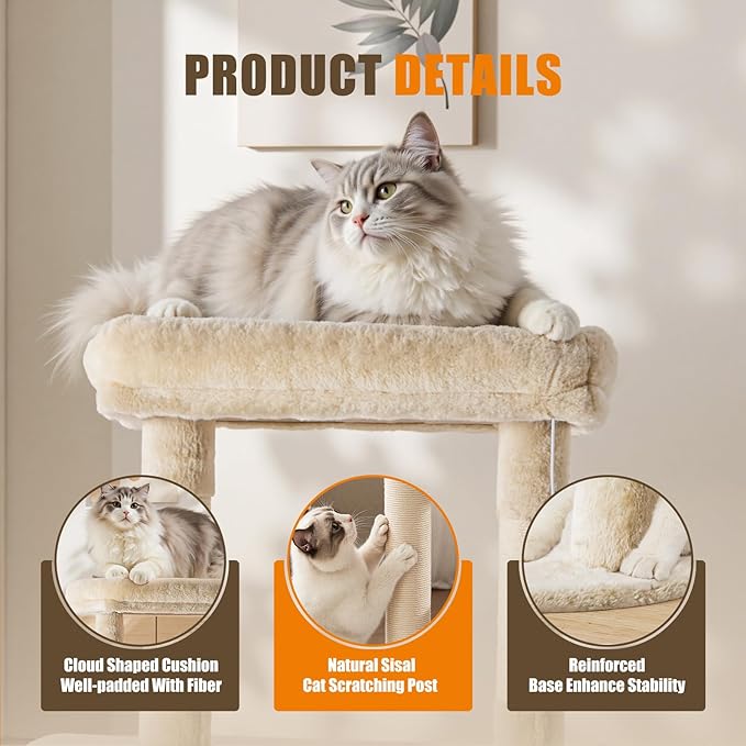 DUMOS Large 63in Cat Tree Tower, Natural Sisal Scratching Posts, Extended - Image 5