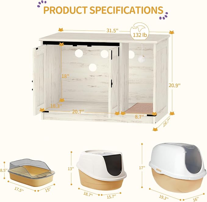 Cat Litter Box Enclosure, Hidden Litter Box Cabinet Furniture - Image 7