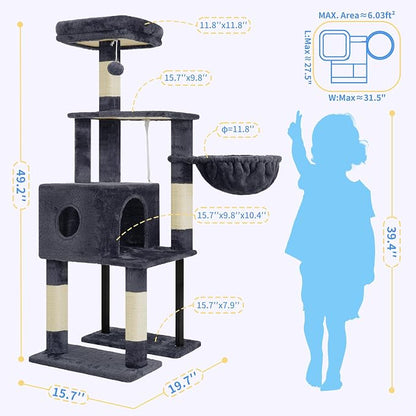 Heybly Cat Tree, 49.2 Inches Cat Tower - Image 3