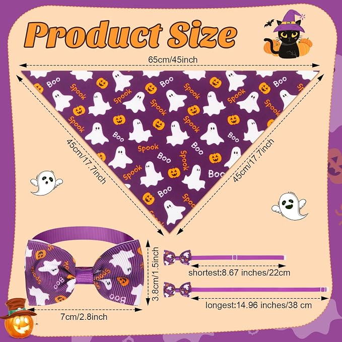 Sanwuta 50 Pcs Halloween Dog Bandanas and Collar Bow Ties Set 25 Bandanas Bulk - Image 3