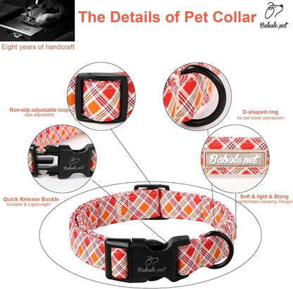 Fall Dog Collar, Fall Orange and Red Plaid Puppy Collar, Adjustable Cotton - Image 4