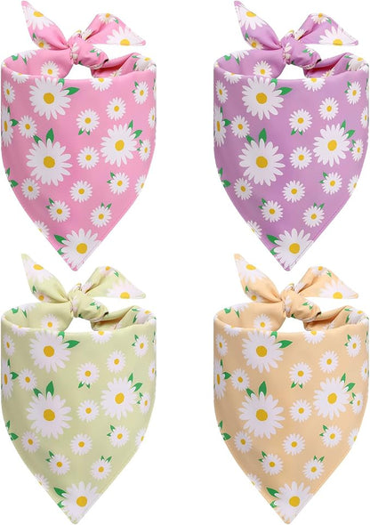 4Pcs Floral Dog Bandanas Girl Large Daisy Triangle Scarf Reversible Spring Bibs by Guiqulai