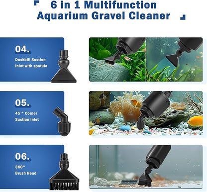 AQQA Aquarium Gravel Cleaner Kit, 6 in 1 Electric Fish Tank Vacuum Cleaning - Image 3