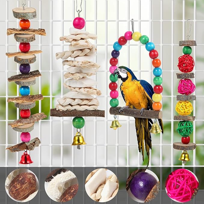 Bird Perch Bird Toys Parakeet Toys, Bird Cage Accessories Wooden Chew Toys - Image 3