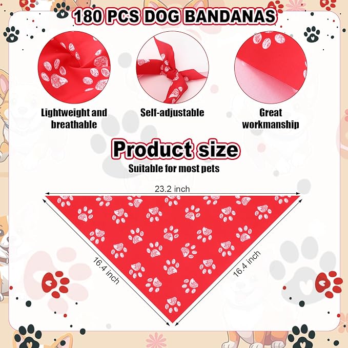 Aliceset 180 Pcs Dog Bandana Bulk Paw Print Bandanas - Image 2
