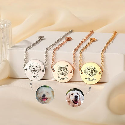 Anavia Personalized Pet Portrait Bracelet, Handmade Engraved Stainless Steel - Image 2