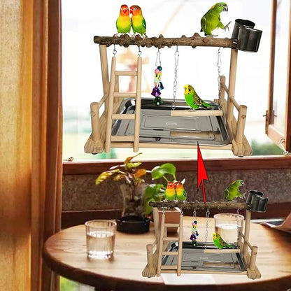 Hamiledyi Parrot Playground Bird Playstand Wood Exercise Play Perch Exercise Gym - Image 8