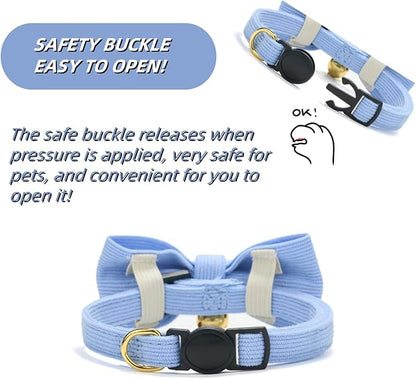 Soft Corduroy Cat Collar with Bell and Bowtie, Safety Breakaway Clasp, - Image 3