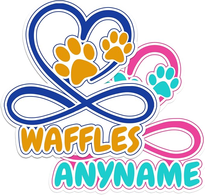 Custom Pet Name Sticker Personalized Text Infinity Heart Pawprint Animal Lovers by SANGAROM