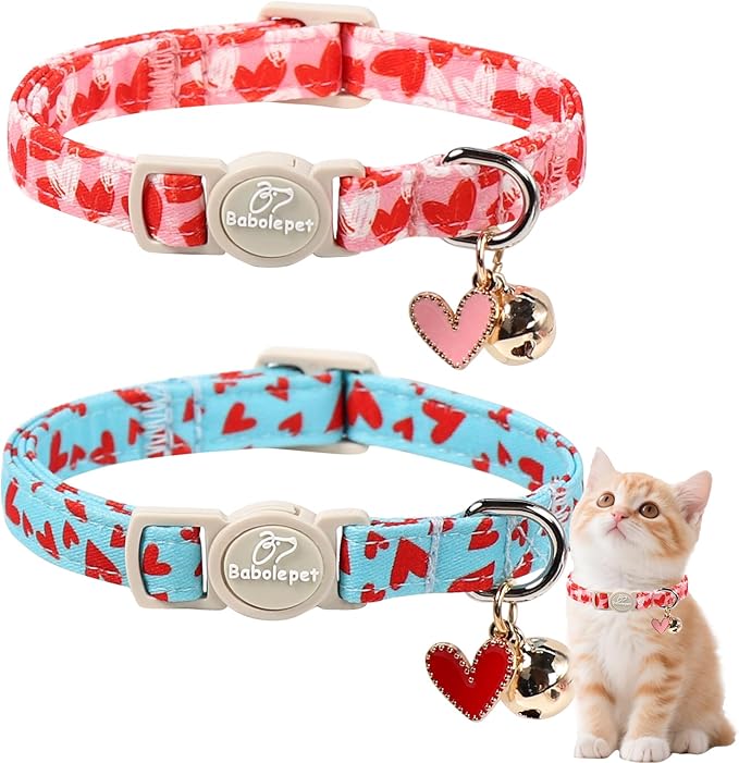 2 Pack Valentines Cat Collars by Babolepet