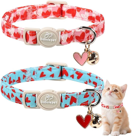 2 Pack Valentines Cat Collars by Babolepet