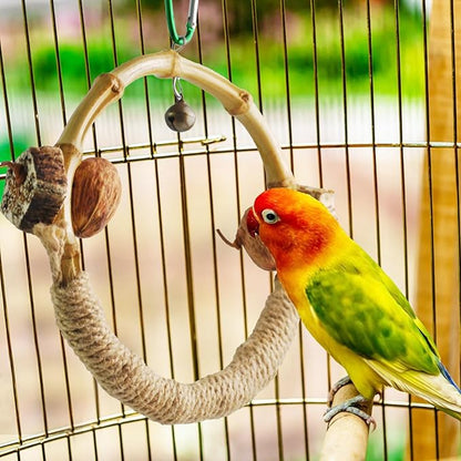 Circle Bird Swing with Bell, Bamboo Parakeet Rope Perches - Image 2