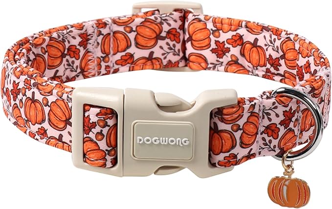 DOGWONG Pumpkin Dog Collar- Cute Pink Fall Dog Collars Adjustable Maple Fall by DOGWONG