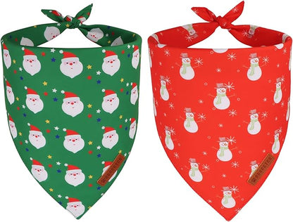 ADOGGYGO Christmas Dog Bandanas 2 Pack, Reversible Santa Snowman Xmas Pet Scarf by ADOGGYGO