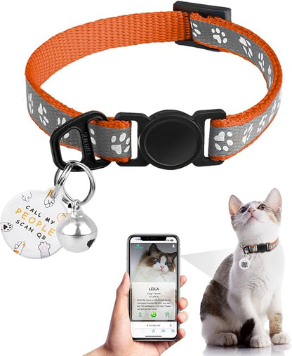 Cat Collar Breakaway with QR Code Name Tag, Reflective Kitten Collars with Bell by FURRIGO