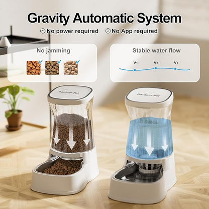 Automatic Pets Gravity Feeder and Water Dispenser Set, 1Gallon x 2 Stainless - Image 3