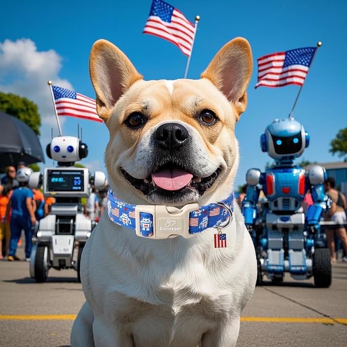 4th of July Dog Collar, Robot Star-Spangled Patriotic Dog Collars - Image 2