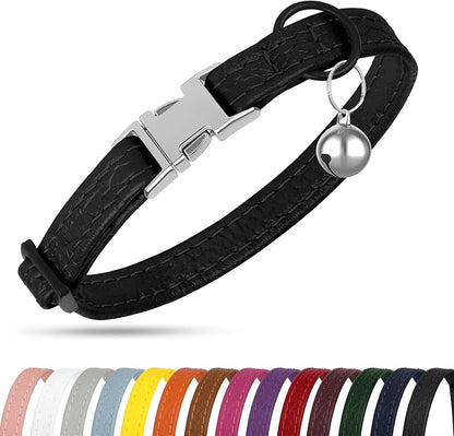 Leather Cat Collar with Buckle and Removable Bell - Image 8