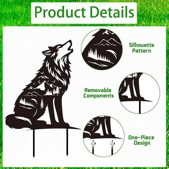 Wolf Metal Garden Stakes Yard Decor, Lawn Ornaments, Yard Art - Image 3