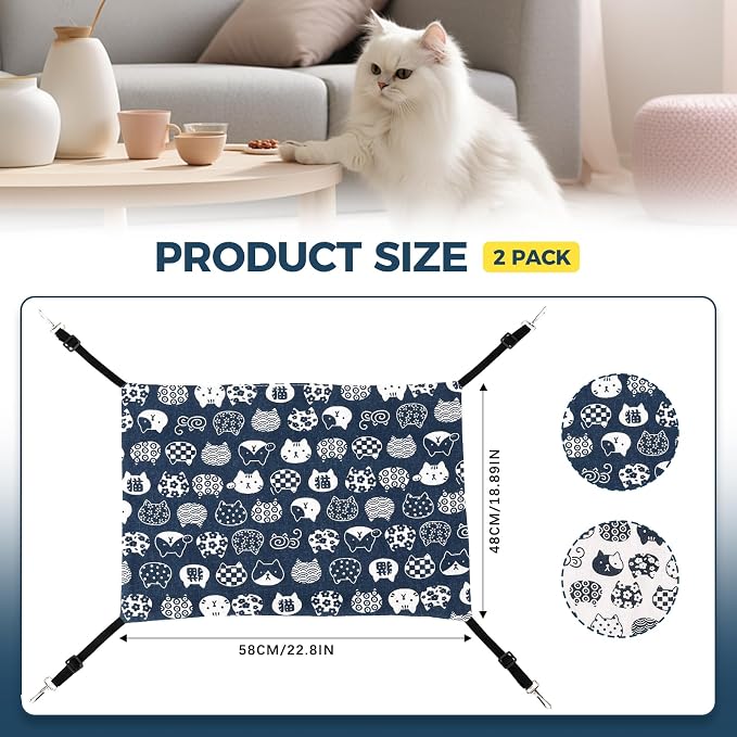 Cat Hammock for Cage Hanging Reversible 2Pack, Pet Hammock Bed Adjustable - Image 4