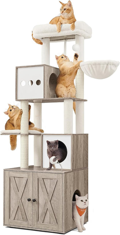 Feandrea Cat Tree with Litter Box Enclosure, 70.1-Inch Tall Cat Tower, 2-in-1 by FeandreabySONGMICSHOME