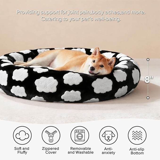 JOEJOY Donut Calming Small Dog Bed, Round Cat Beds - Image 2