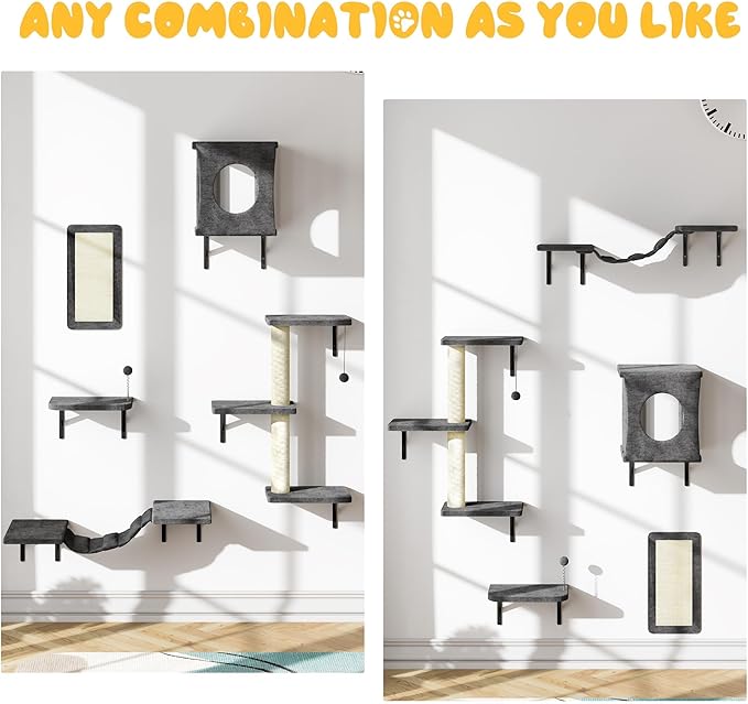 10-in-1 Cat Wall Shelves, Wooden Climbing Wall - Image 3