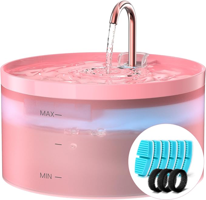 Pink Cat Water Fountain:with 6 Carbon Filters + 3 Sponge Filters by BEMOONY