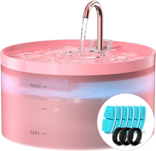 Pink Cat Water Fountain:with 6 Carbon Filters + 3 Sponge Filters by BEMOONY