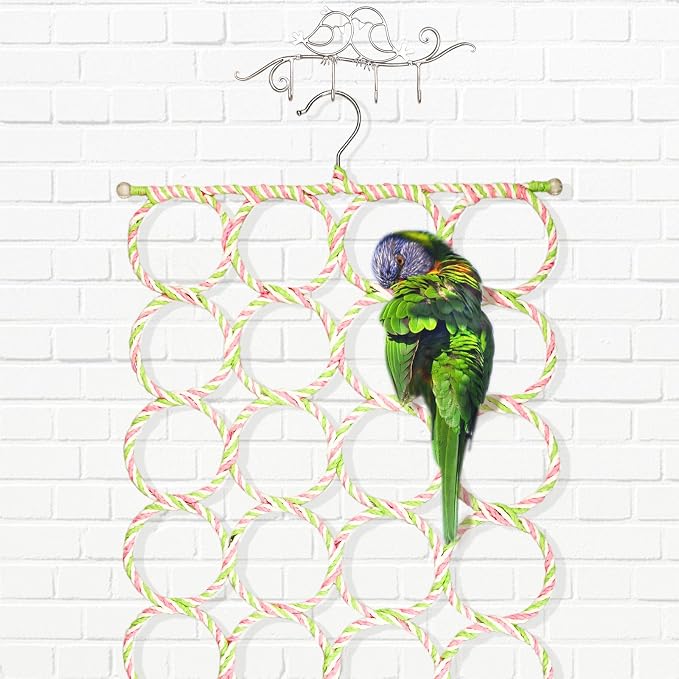 2 Packs Parrot Swing Hanging Toys, Bird Climbing Rope Net Ladders Small Medium - Image 7