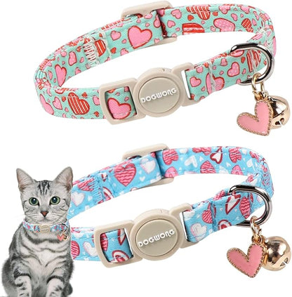 Cat Collar, 2 Pack Valentines Day Cat Collar Breakaway, Safety Adjustable by DOGWONG