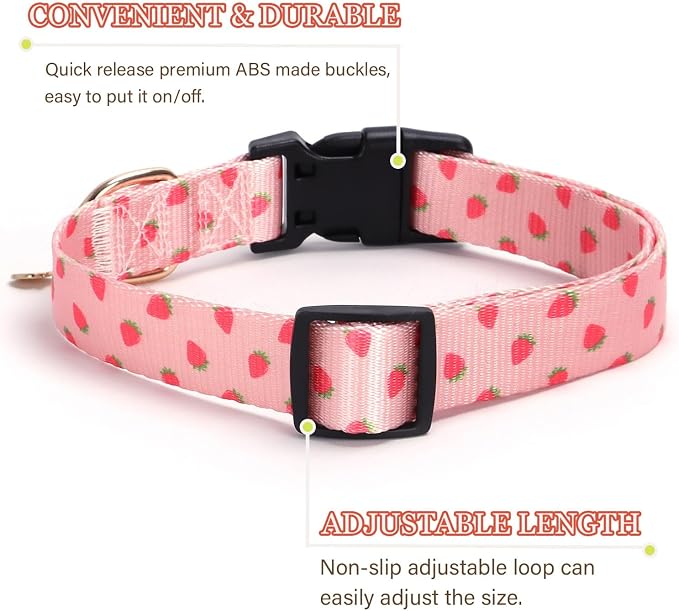 Pink Strawberry Pattern Dog Collar - Image 2