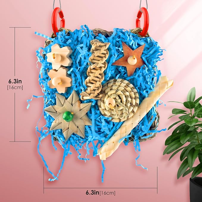KATUMO Conure Toys, Bird Foraging Toys Parakeet Shredding Grass Mat Hanging Toys - Image 2